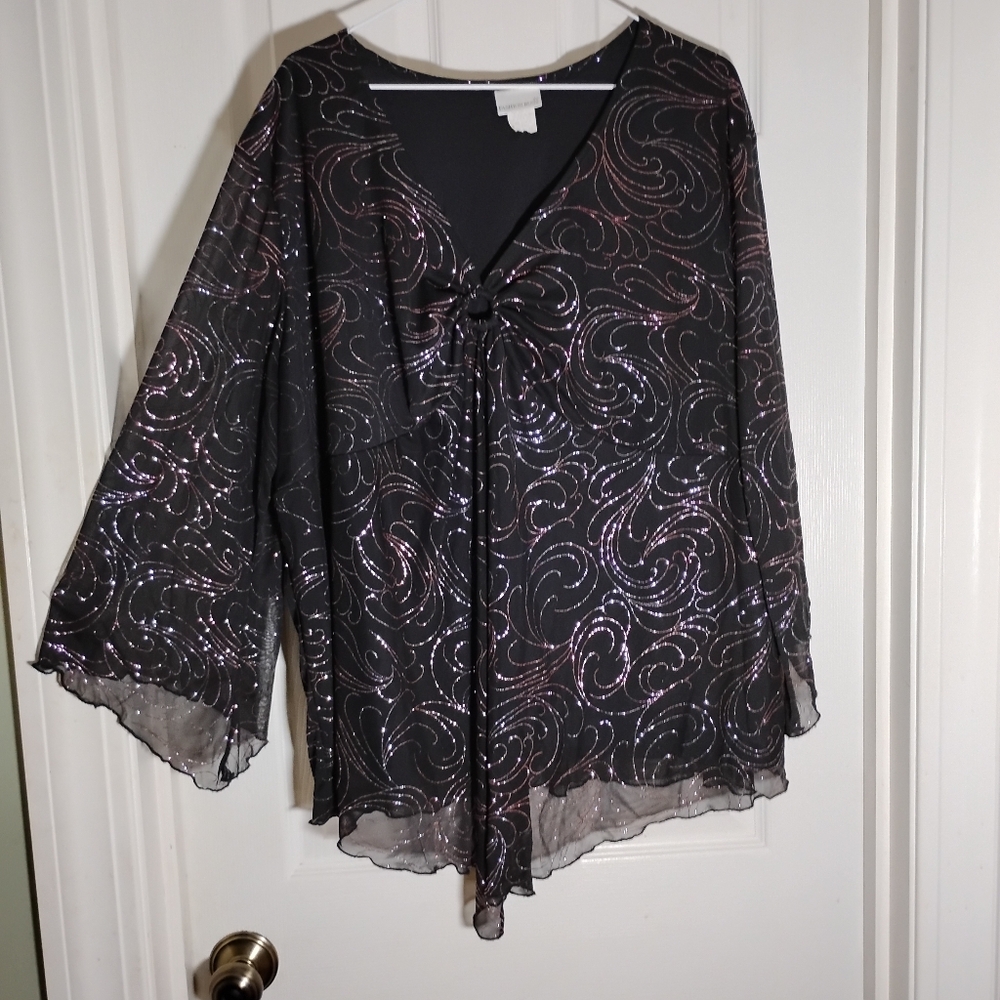 Vtg. Layered Glittery Baby Doll 3/4 Bell Sleeve Top Fashion Bug